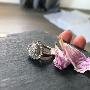 vintage diamond ring, 10k gold band, (size 7)